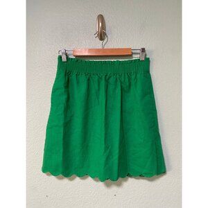 J Crew Women's Green Scalloped‎ Linen Mini Skirt Size 6